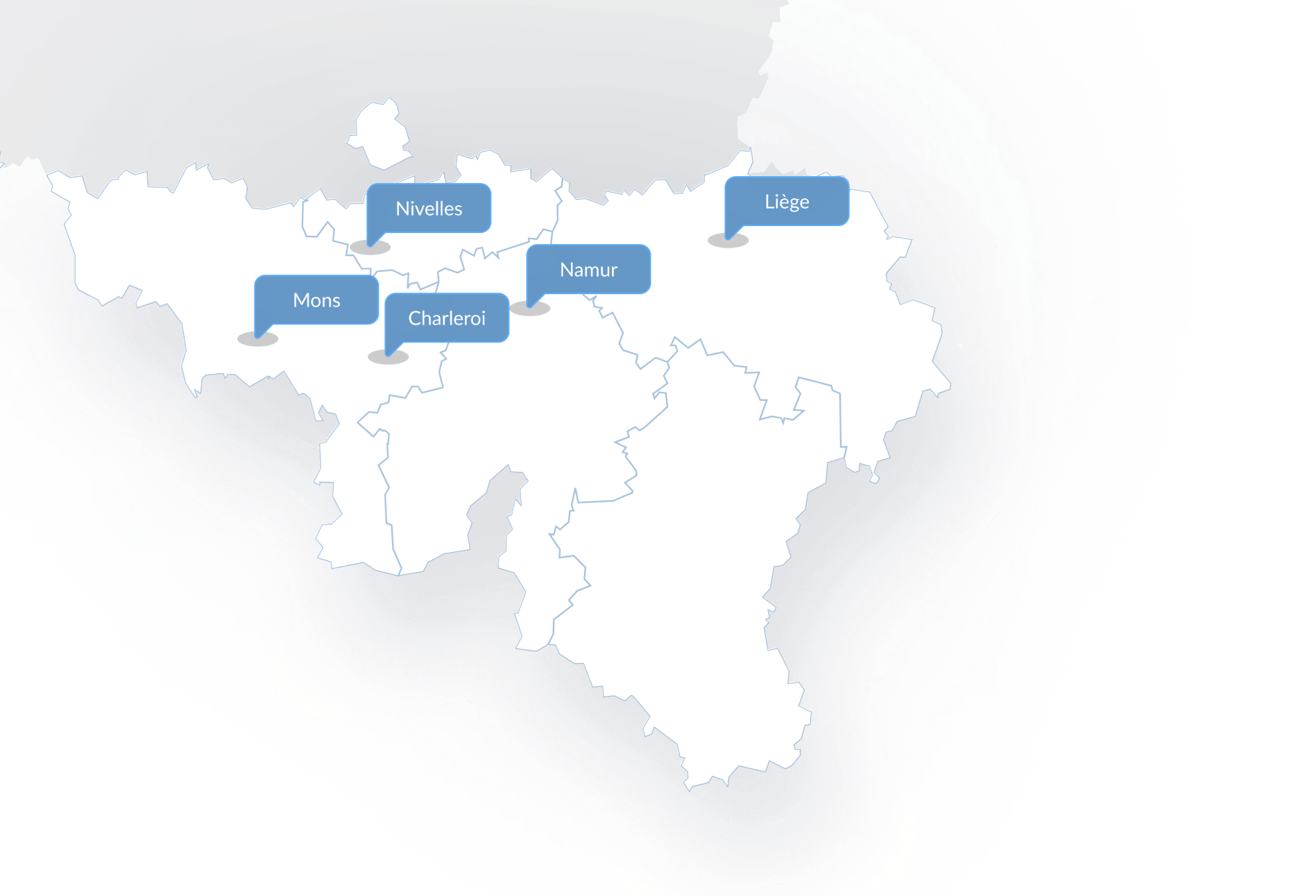 Nos 6 centres régionaux se trouvent à Mons, Nivelles, Charleroi, Namur, Liège et Eupen